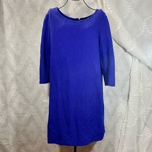 h&m royal blue ribbed 3/4 sleeve knit shift dress size L
